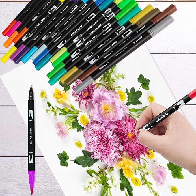 Upanic 100 Colors Art Markers for Adults,Dual Tip Pens for Adult Illustration, Journaling, Calligraphy - Artist Drawing Supplies,Brush and Fine Pens for Lettering, Manga, Design Sketching