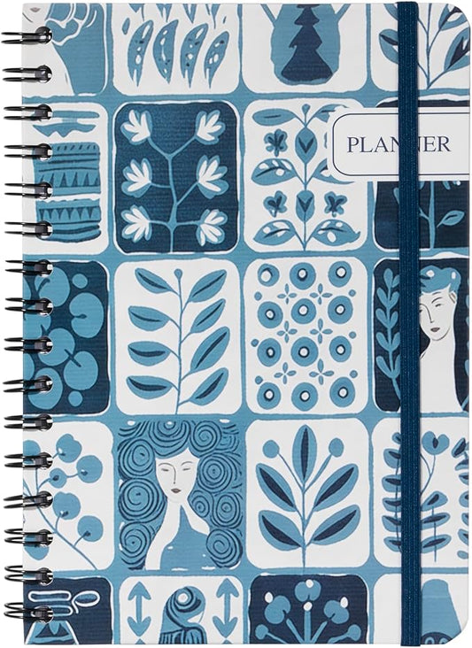 Undated Monthly and Weekly Planner - 12 Month Calendar Planner Notebook with Week Days - Hardcover Undated Planners Blank Agenda Book - A5 Abstract Blue