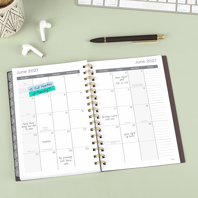 Mead Planner 2026-2027 Weekly & Monthly Academic 15-Month April-June, 5.5" x 8.5", Ground Coffee (CAW42004)