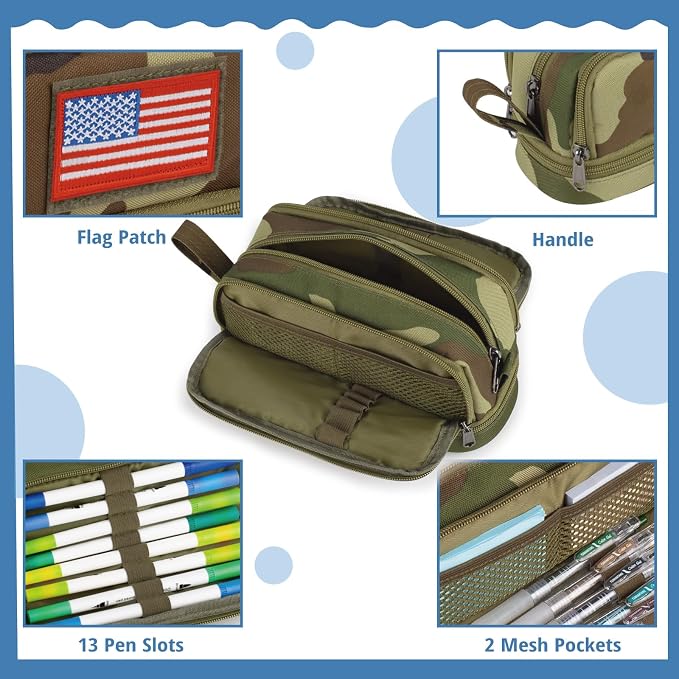 Tactical 4 Compartments Pencil Case for Boy, Large Pen Pouch Bag for School | Tactical Large Capacity Pen Box, 900D Farbic Tool Bag for School College Office Marker Organizer for Boy Kid Men Adult Teen