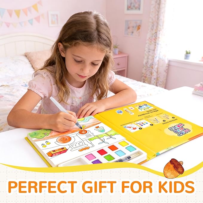 YPLUS Paint with Water Coloring Book for Toddlers, Mess Free Watercolor Painting Set with Brush, 26 Pages & 8 Color Palettes, DIY Art Craft Travel Toy Gift for Kids Ages 1-3 2-4 4-6 (Vehicles)