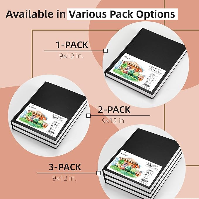 Hardcover 9" x 12" Sketch Pads for Drawing, 110 Sheets, 80lb/120GSM Marker Sketchbook - Acid Free Paper, Durable Binding, Bleedproof, Professional Hardbound Sketchbook (Pack of 1)