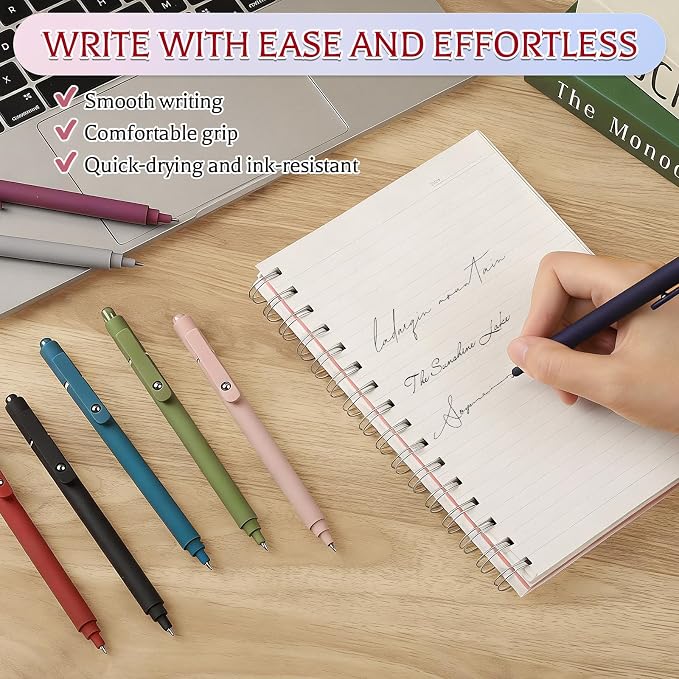 Thboxes 8 Pack Gel Pens for Journaling, 0.5mm Fine Tip Retractable Black Ink Pen - Smooth Writing for Note Taking, Office & School Supplies, Journaling Supplies for Women Teachers Nurse Gifts