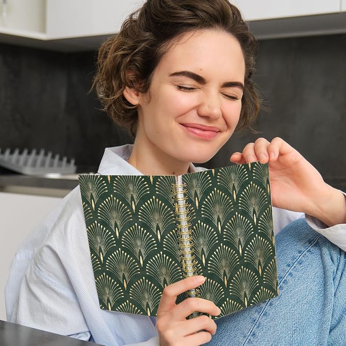 UTELKA Boho Green Notebook Dark Green Gold Journal, Vintage Gold Foil Spiral Journal Boho Notebook, Boho Gifts Notebook for Women Students Writers Artists 5.5x8.3