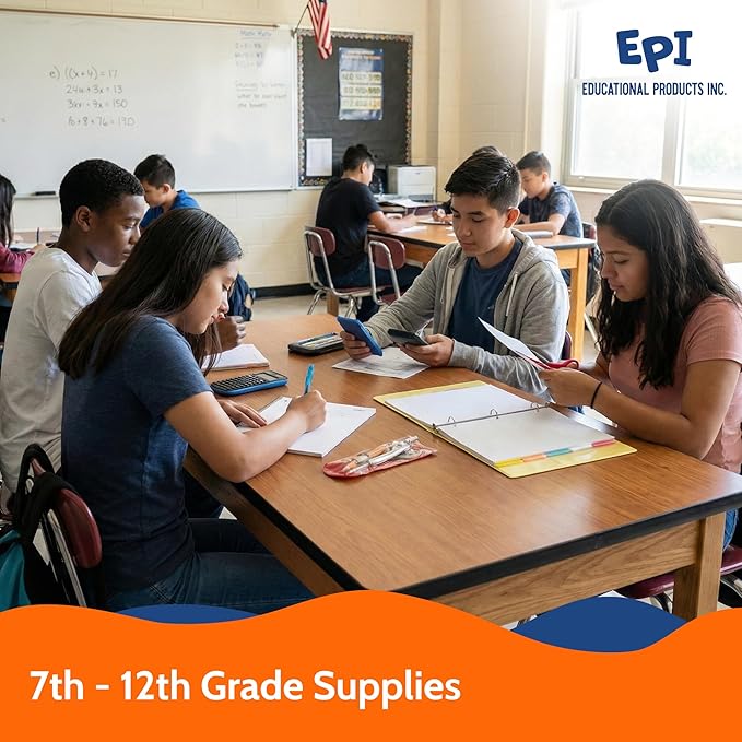 EPI Essentials Back to School Supplies for Kids 7th-12th Grade – 54 Items in Kit – High School Supply Packs – College-Ruled Bundle with Folders & Binders – Suitable for Homeschooling