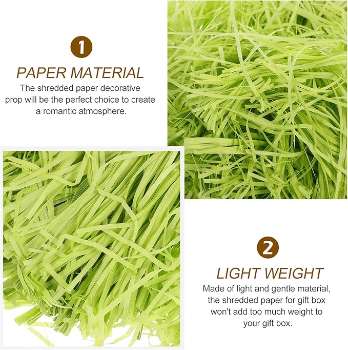 TEHAUX Shredded Paper Filler 500g Deep Green Crinkle Cut Tissue Paper Box Stuffing for Boxes Packaging Basket Filler Decorative Eco-friendly Raffia Grass Alternative
