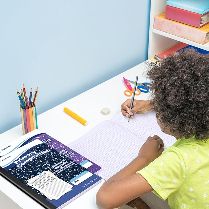 Fulmoon 100 Pack Primary Composition Notebook,Grade K-2 Journal Wide 3 Line Ruled,80 Pages,Marble Cover,7-1/2" x 9-3/4" Primary Writing Notebook for Kindergarten Preschool,1st 2nd Grad (Mix Color)