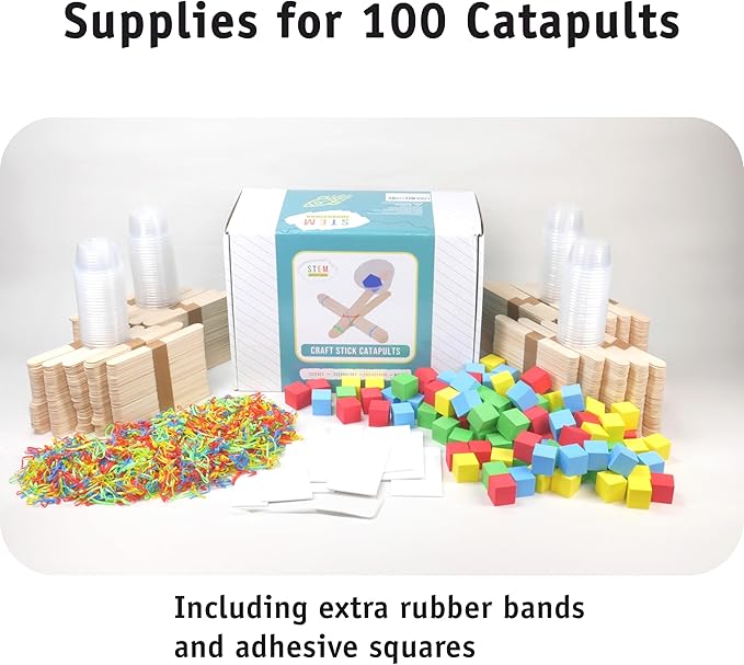 Catapult Kit, 100-Pack – Build 100 Mini Catapults, Complete STEM Project Kit for Classrooms and Groups, Ages 8+