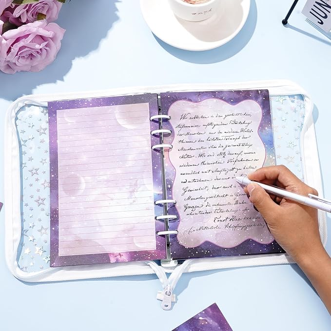 100 Sheets Galaxy A5 Planner Inserts - 120GSM Thick Starry Sky Refill Paper for A5 6-Ring Binder, Outer Space 6 Hole Loose Leaf Sheets for Journal Diary Notebook Budget Creative Planning