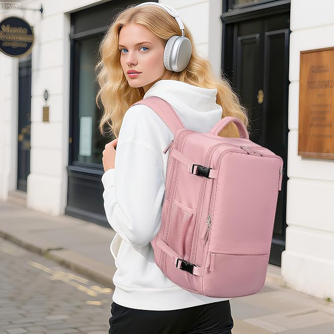Beraliy Travel Backpack for Women, Airline Approved Bag, Carry On Waterproof Hiking Backpack, 16 inch Laptop Backpack, Overnight Bag, Pink | 16 Inch Laptop Waterproof Hiking Backpack, Casual Outdoor Daypack Bag for College Weenkender Business, Pink