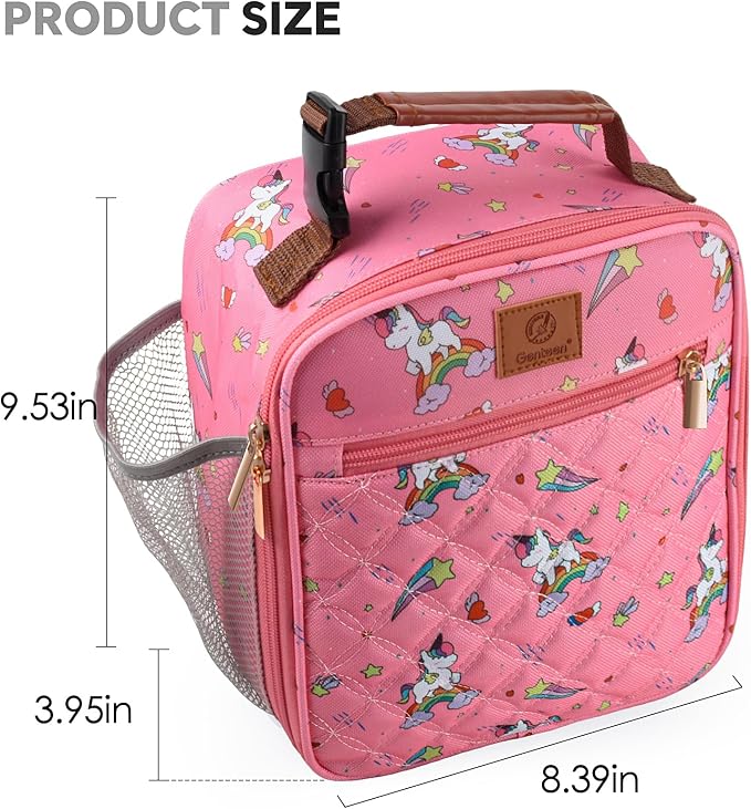 Genteen Kids Lunch Box Insulated Soft Mini Cooler with Bottle Holder, Lightweight Reusable Easy-Clean Lunch bag for Girls, Boys Back to School-Unicon