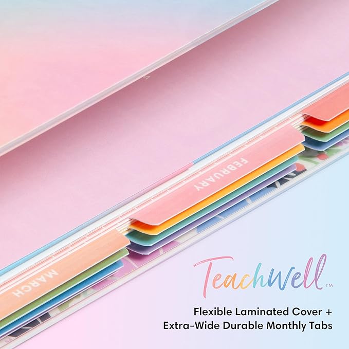 Blue Sky Teachwell 2026-2027 Weekly and Monthly Academic Year Teacher Lesson Planner Calendar, July 2026 - June 2027, 8.5" x 11", Flexible Cover, Heavy Duty Coil Binding, Colorful Interior, Laminated Tabs, Storage Pocket, Includes Stickers, Meilani