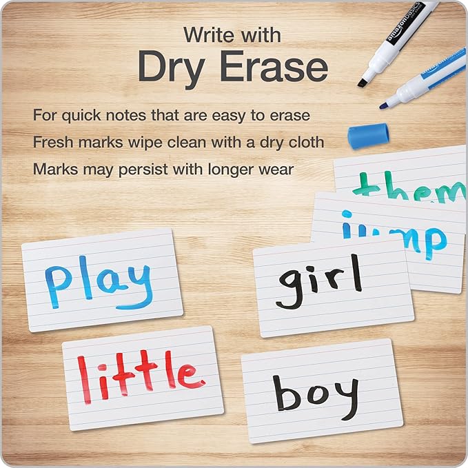 Oxford Dry Erase Index Cards, 3x5 Ruled, Reusable Flash Cards, Double Sided Dry & Wet Erase Cards for Gaming, Study or Vocabulary, 100-Pack (63512)