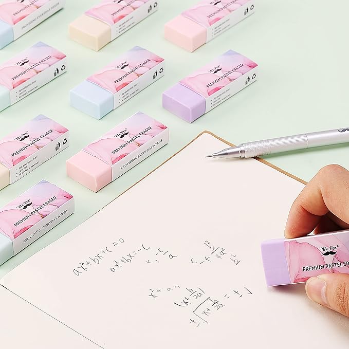 Mr. Pen- Pencil Eraser, 10 Pack, Pastel Colors, Large Latex Free Vinyl Block Erasers for School, Office, Art Sketching, Homework, Exams, Clean Smudge-Free Correction