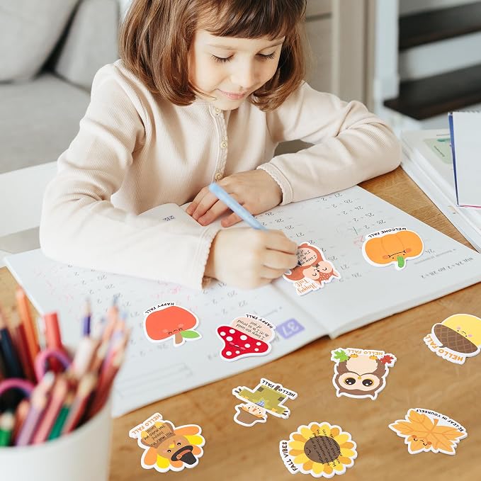 Xqumoi 30 Pack Welcome Fall Sticky Notes - Total 600 Sheets - Thanksgiving Turkey Pumpkin Scarecrow Self Sticky Writing Memo Pads for Autumn Party Favors Office School Supplies Goodies Bag Filler