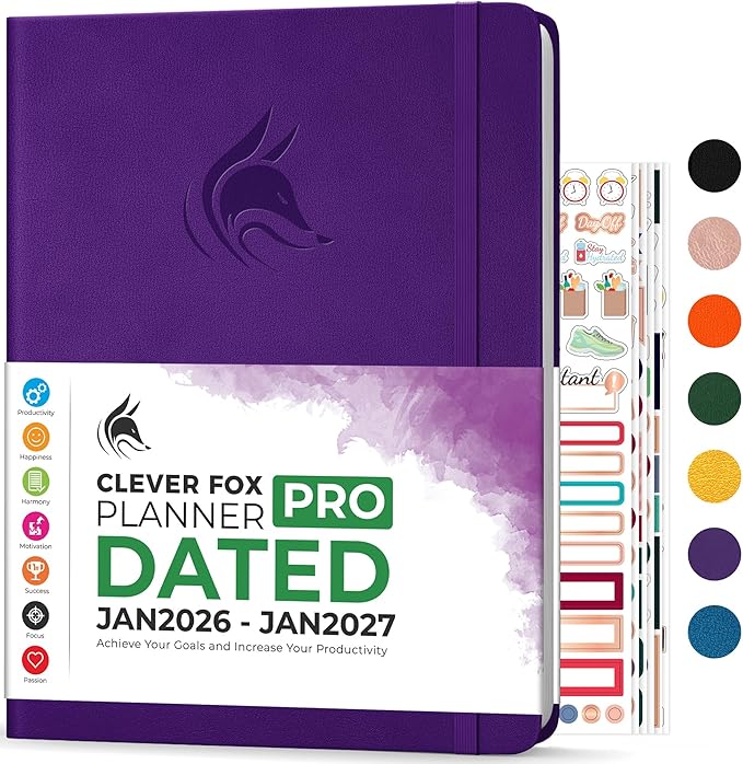 Clever Fox Planner PRO Dated (Jan 2026–Jan 2027) Weekly & Monthly Life Planner to Increase Productivity, Time Management and Hit Your Goals – Organizer, Gratitude Journal – A4 Size (Purple)