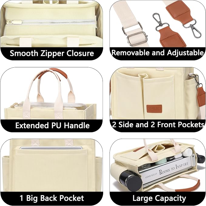 ZHMO Canvas Tote Bag for Women,Women's Bags Crossbody Bags Work Laptop Tote Bag Large Handbags Purse for Travel Nurse Teacher