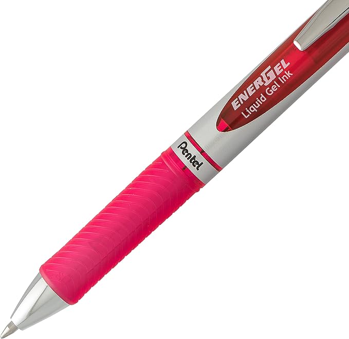 Pentel EnerGel RTX Retractable Liquid Gel Pen, Medium Line, Metal Tip, Pink/Violet Ink, 2-Pack (BL77BP2PV)