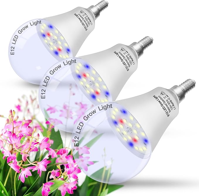 Led Grow Light Bulbs for Indoor Plants Full Spectrum E12 Candelabra | Grow LED Lamp Bulb 10W with Balanced Spectrum 5000K Red Blue for Seeds Greens Laboratory,School,Greenhouse, Hydroponic,3Pack