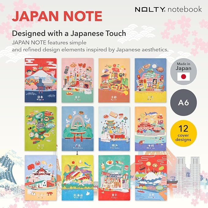 NOLTY JAPAN NOTE, A6 Notebook Featuring Japanese Design, 3.5mm Dot Grid, 80 Pages, Kyoto, JP0103