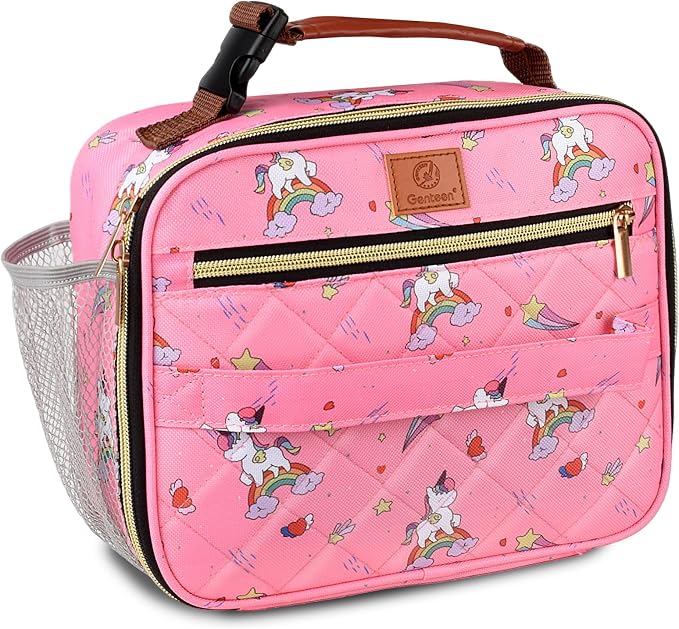 Genteen Lunch Box for Kids, Boys - Insulated Small LunchBox Reusable, Zip Closure & Buckle Handle, Portable Cooler for Work, School, Travel (Unicorn)