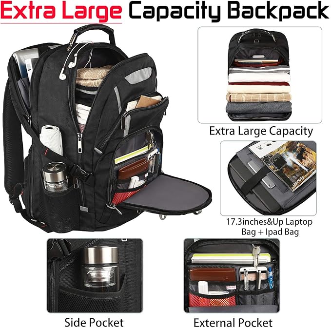 18.4 Laptop Backpack for Men, 55L-60L Extra Large Gaming Laptops Backpack, TSA Friendly Flight Approved RFID Anti-theft Pocket, Water Resistant Suiltable for Travel Business Work