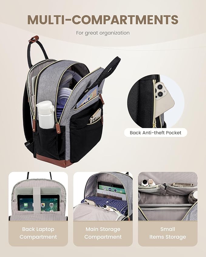 LOVEVOOK Travel Laptop Backpack Women, 15.6 Inch Anti-theft Laptop Bag with USB Port, Fashion Waterproof Computer Backpacks Teacher Nurse Backpack Purse for College Work