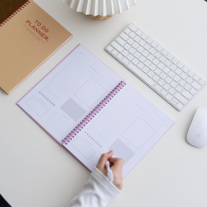 Undated Daily Planner, Spiral To Do Planner with Habit Tracker and Gratitude Journal, Hardcover Productivity Planner, 6.9 x 9.8 Inches, 120 Pages, 100 GSM Paper, Natural Beige