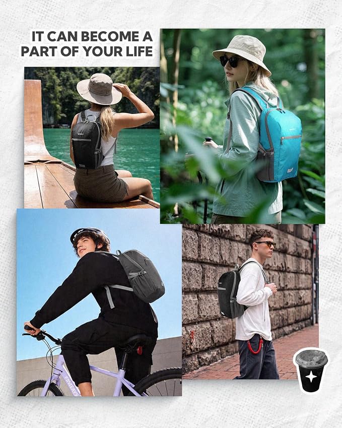 WATERFLY Small Packable Travel Backpack: 10L Ultra-Light Daypack for Adults | 9.2 oz,Water-Resistant Nylon,Breathable Mesh Straps,Reflective Strips,Emergency Whistle,Multi-Pockets,Hiking,Cycling,Commute