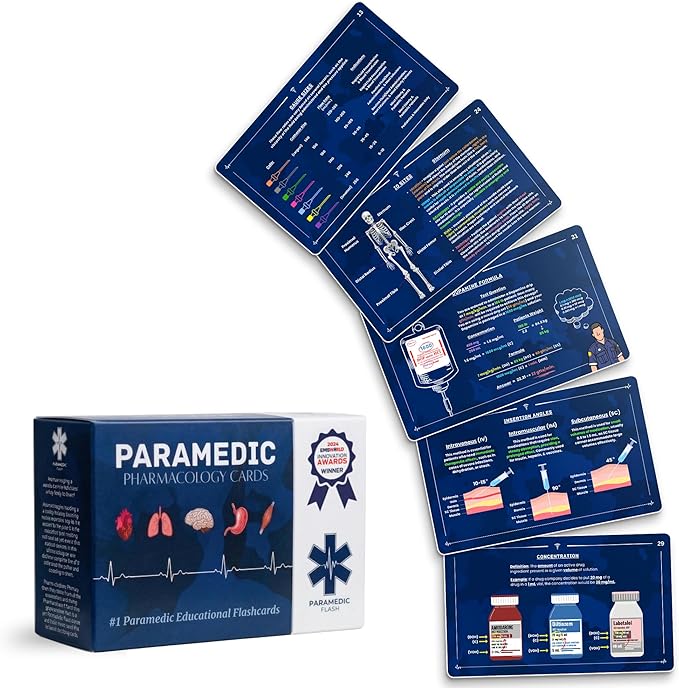 Paramedic Flash EMT & Pharmacology Paramedic Flashcards - Drug Study Pocket Guide Flash Cards with Dosage Formulas, IV Gauges, Concentrations, Drip Rates, and Med Math for EMS Students