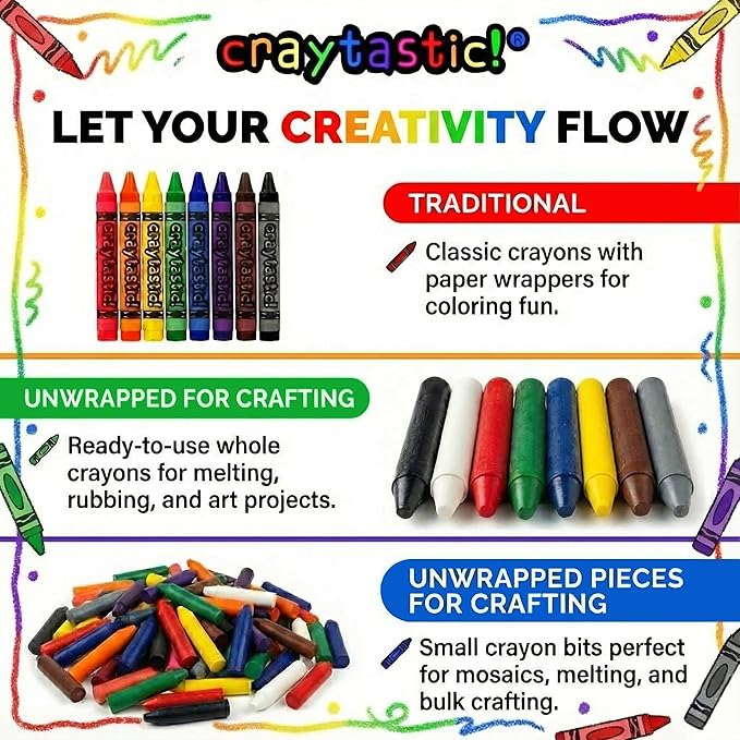 Craytastic! Bulk Unwrapped Crayons Box of 52 (Green) for Crafting, Parties, Kids - Paperless Crayons, No Paper Wrapper - Safety Tested Compliant with ASTM D-4236