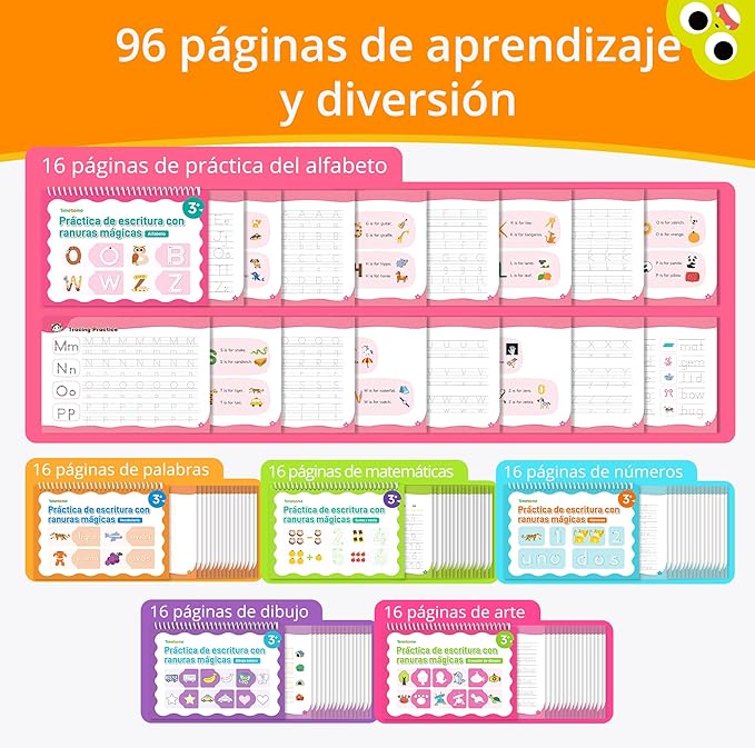 Large Magic Grooved Writing Practice for Kids 3-5 – Spanish Edition | Grooved Writing Books Ages 6-8, Handwriting Practice for Kids 5-7, Preschool Tracing Workbook for Boys & Girls