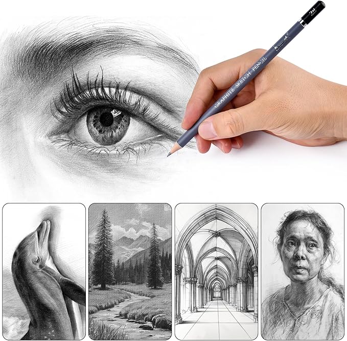 Brusarth Professional Sketch Pencils for Drawing Set - Graphite Pencils (4H-10B), Graphite Sticks, Erasers and Sharpener, Art Pencils for Sketching- Ideal for Artists and Beginners,17Pcs