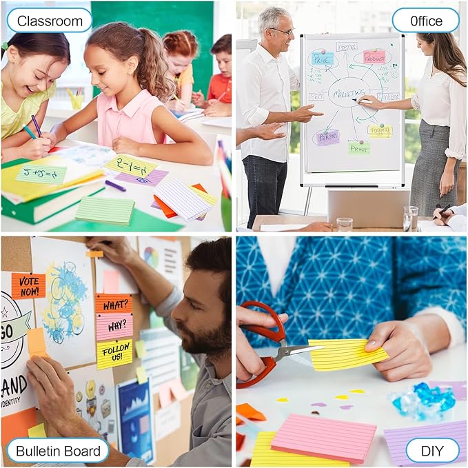 Utron 248 Sheets Colored Index Cards 3x5, Double-Sided Blank Notes Flash Cards for Studying, Note Cards 3x5 Lined, Flashcards for Studying, Index Notecards for Office