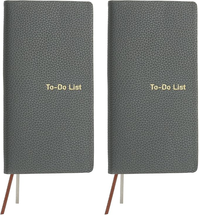 PATIKIL 2 Pcs Leather to Do List Notepads, 160 Pages 6.5 x 3.2" Leather Daily Planners to Do List Notebook for Business Personal Daily Plans Schedule Planner Office Supplies, Grey