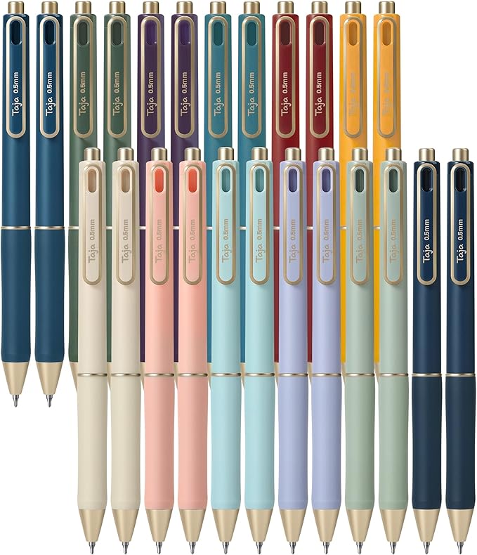 Taja Gel Pens, 24 Pcs Quick Dry Black Gel Ink Pens, 0.5mm Fine Point Smooth Writing Pens for Journaling and Note Taking, Cute Aesthetic Pens for Women & Men-Multicolor