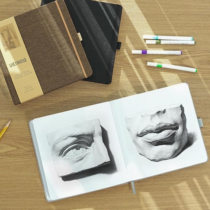 Vienrose 8.3"x8.3" Sketch Books, Linen Cover Hardbound Sketching Book with Acid-Free Paper, Drawing Pad for Kids, Beginners & Professionals, Art Supplies for Adults & Students(Brown, 60 Sheets)