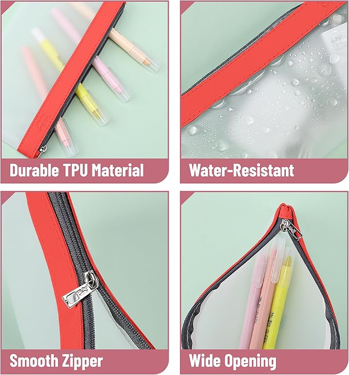 Mr. Pen- Clear Pencil Pouch, 8.50"x4.25", 6 Pack, Durable TPU Material, Medium Water-Resistant Pencil Bags with Smooth Zipper, Multipurpose Clear Pouch for Stationery, School, Office, Travel Supplies