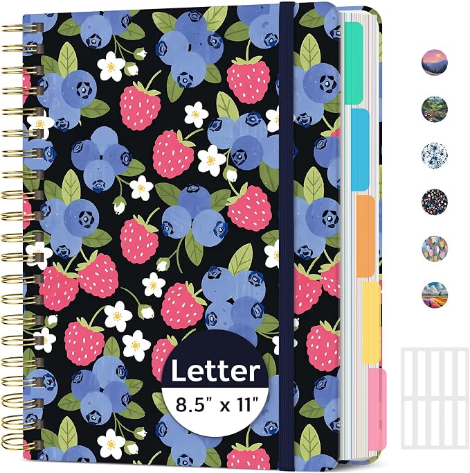 Taja Pretty Large Spiral Lined Notebook for Work with 5 Removable Dividers