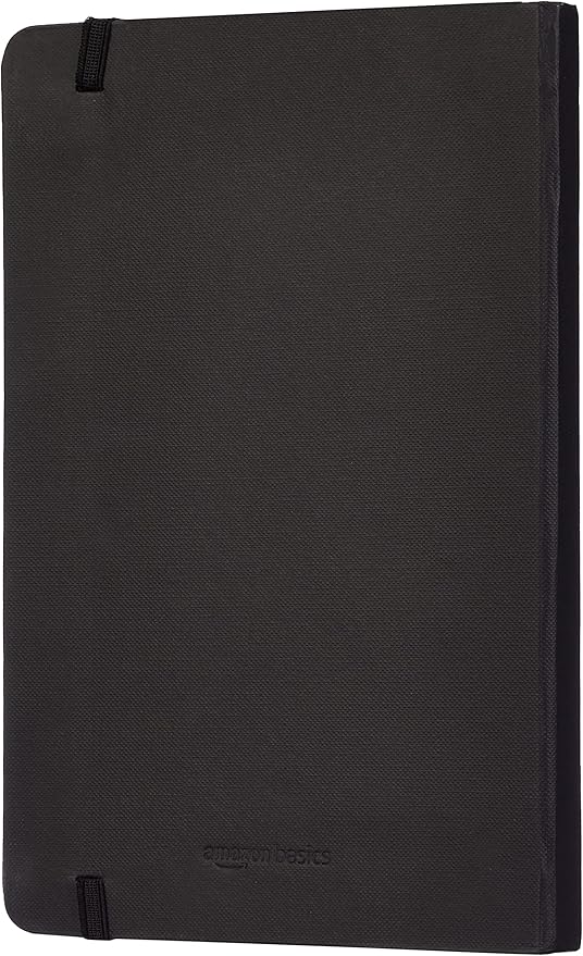 Amazon Basics Classic Lined Writing Notebook for Note Taking and Journaling, Hardcover with Elastic Closure, 240 Pages, 5" x 8.25", Black