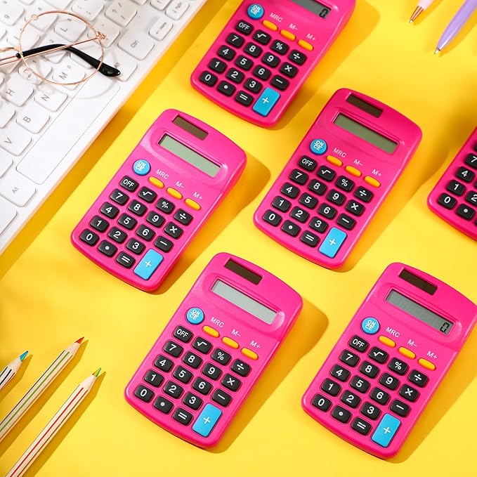 Copkim 24 Pack Student Mini Calculator for Classroom, 8-Digit Display Dual Powered Handheld Math Tools for Teachers, School Supplies and Classroom Rewards, Compact Design(Rose Red)