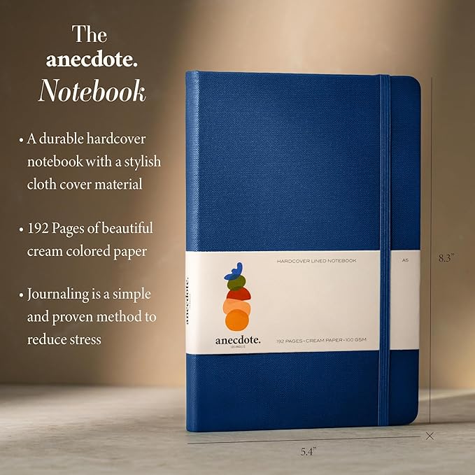 ANECDOTE. Lined Journal Notebook, 192 Pages, A5 size: 8.3" x 5.4", Thick 100 GSM Paper, Ruled, Hardcover. Journal for Women and Men, Perfect Notebook for School, Work and Travel (Royal Blue)