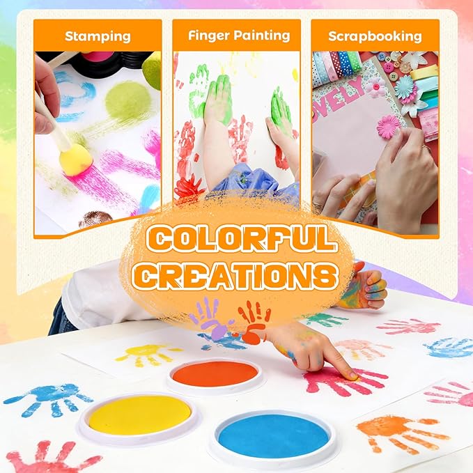 7 Inch Ink Pad Pads for Kids Washable, Large Stamp Pad with 8 Vibrant Colors, Non-Toxic Finger Paint & Stamp Pads Set for Arts and Crafts, Perfect for Children's DIY Projects, Home School Use