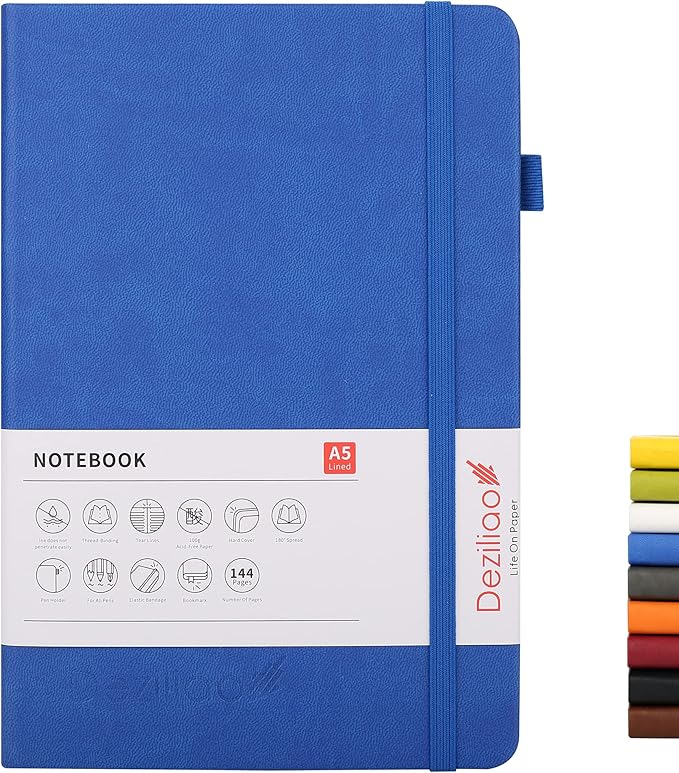 Lined Journal Notebooks with Pen Loop, Hardcover Notebook Journal for Work, 100Gsm Premium Thick Paper with Inner Pocket, Medium 5.7"x8.4", （Blue, Ruled）