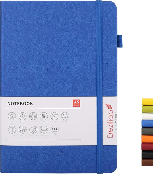 Lined Journal Notebooks with Pen Loop, Hardcover Notebook Journal for Work, 100Gsm Premium Thick Paper with Inner Pocket, Medium 5.7"x8.4", （Blue, Ruled）