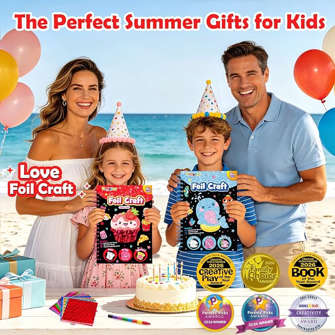 FUNNYB&G Mess-Free Foil Art Craft for Girls Ages 4-10, Kids Birthday Gift