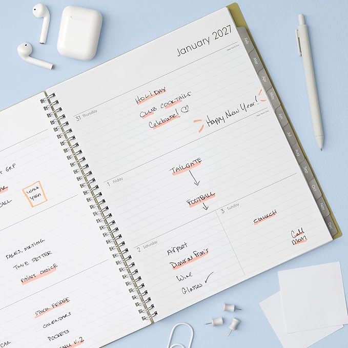 Blue Sky 2027 Weekly and Monthly Planner Calendar, Includes January 2027 - December 2027, 8.5" x 11", Flexible Cover, Wirebound, Laminated Tabs, Storage Pocket, Enterprise Sage Green