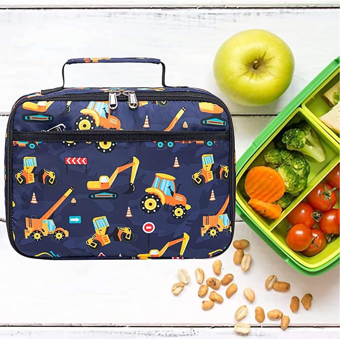Lunch Bags for Kids Boys Insulated Lunch Boxes Cooler Toddler Lunch Tote Bag Thermo Picnic Bag for School Children(Truck-Navy Blue)