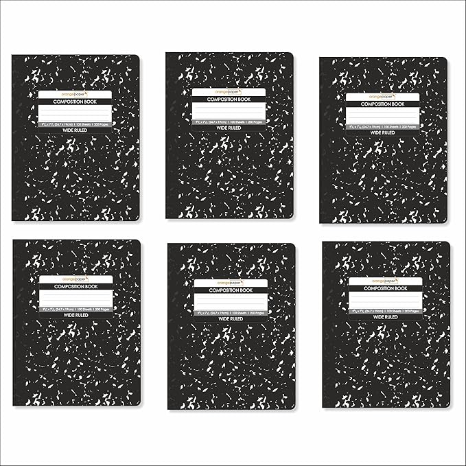 Composition Book – 100 Sheets, Wide Ruled, 9.75 x 7.5 inch – Durable Flex Cover – School & Office Use – Pack of 6