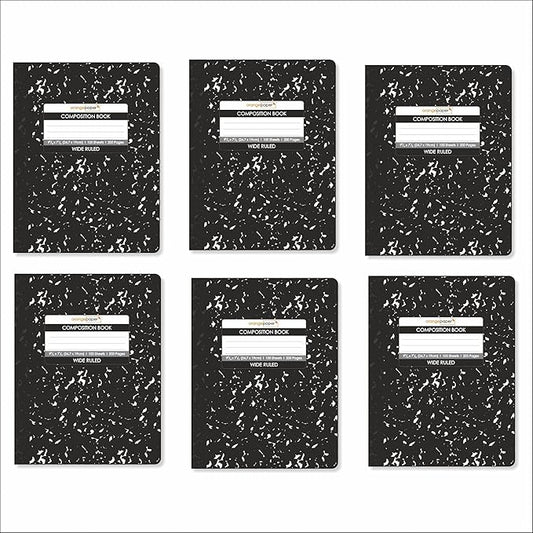 Composition Book – 100 Sheets, Wide Ruled, 9.75 x 7.5 inch – Durable Flex Cover – School & Office Use – Pack of 6